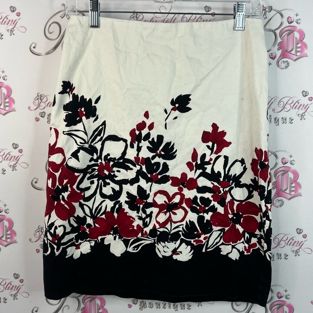 Ricki's skirt flowers floral black red white Cream and Black Floral Pencil Skirt